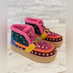 Kurt Geiger Mansion Cozy Studded Suede Bit Buckle Platform Boots EU 36.5-US 6.5